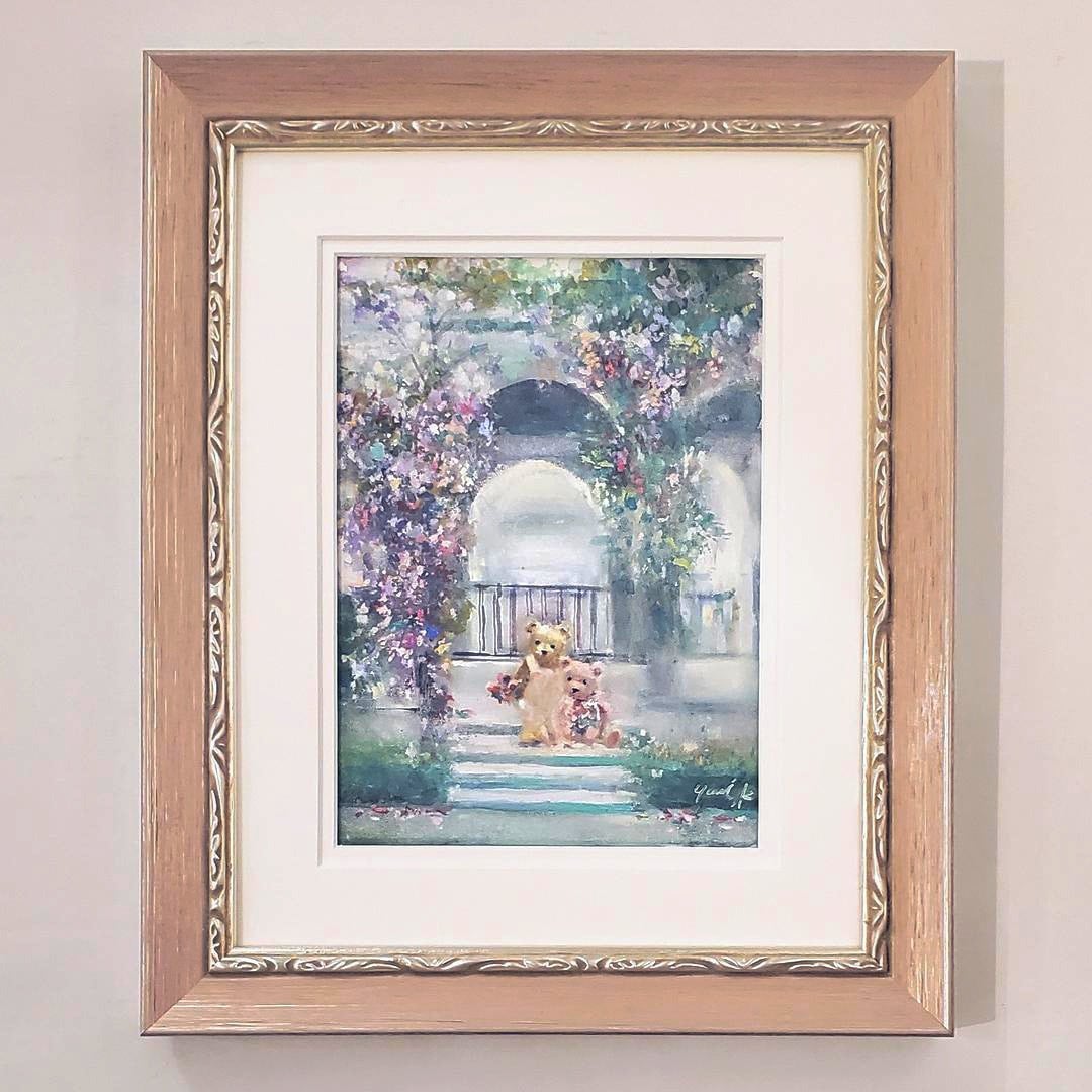 水彩画 長閑な風景(額縁付き) 楽天市場】絵画 山 富士山 花 「歓びの空