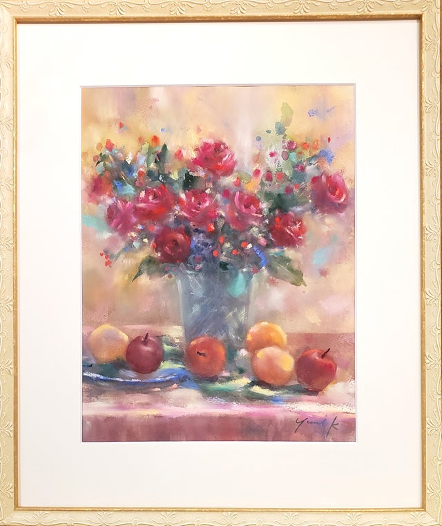 油絵ミハスの街角 絵画「赤と青の白い街」 油彩画油絵原画風景画お部屋やオフィス