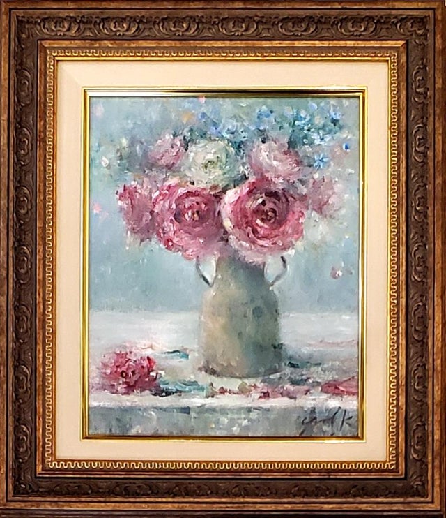 ☆杉原志由美☆「バラ」油絵　ミニサイズ　豪華額！ 1790cd3bdf64a80919750c0a41073a